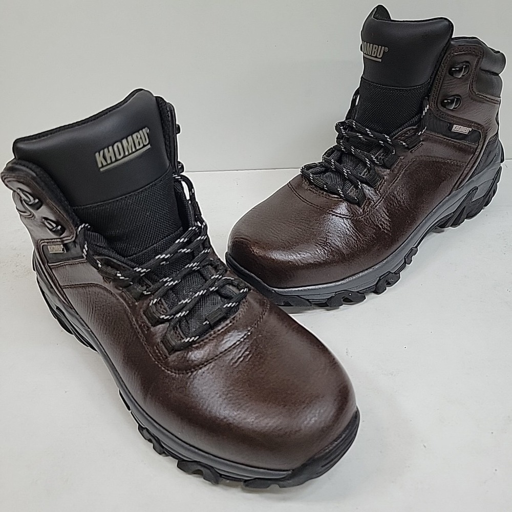 Khombu Brown Faux Leather Ankle Hiking Boots 8M Activewear Outdoor Lugged Soles